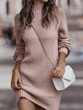 Plain High Neck Bell Sleeve Midi Dress