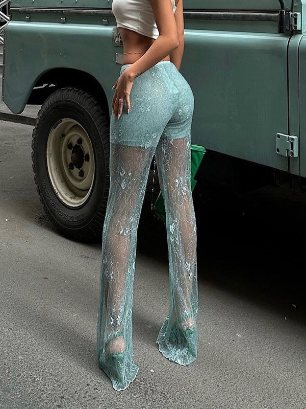 See Through Elastic Waist Lace Pants -- YKIIY  CLOTHING