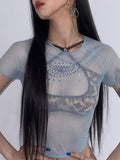 See Through Exposed Navel Diamante T-Shirt -- YKIIY  CLOTHING