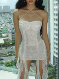 See Through Halter Asymmetric Hem Two Piece Set -- YKIIY  CLOTHING