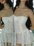 See Through Halter Asymmetric Hem Two Piece Set -- YKIIY  CLOTHING