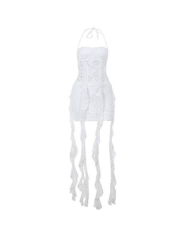 See Through Halter Asymmetric Hem Two Piece Set -- YKIIY  CLOTHING