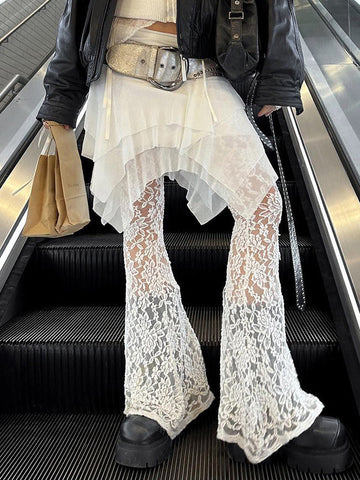 See Through Asymmetric Hem Pants