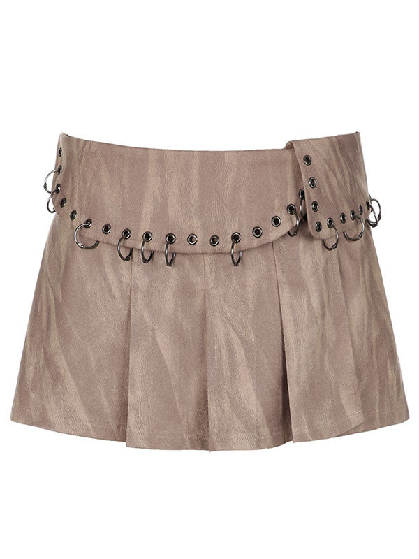 Side Slit Metal Eyelet Mini Skirt -- YKIIY  CLOTHING