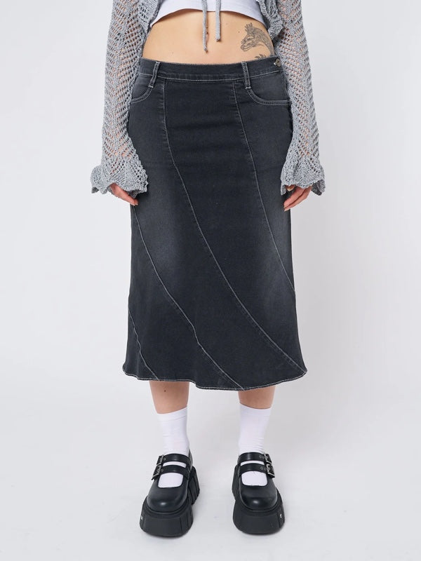 Side Zipper Bottom Flared Denim Skirt -- YKIIY  CLOTHING