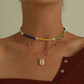 Simple Color Beads Shell Pendant Multilayer Necklace -- YKIIY  CLOTHING