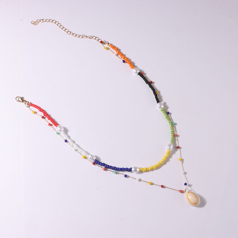 Simple Color Beads Shell Pendant Multilayer Necklace -- YKIIY  CLOTHING