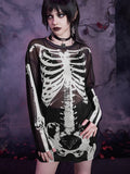 Skull Printed Gothic Mesh Long-sleeve T-shirt -- YKIIY  CLOTHING