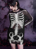 Skull Printed Gothic Mesh Long-sleeve T-shirt -- YKIIY  CLOTHING