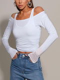 Solid Boat Neck Exposed Navel T-Shirt -- YKIIY  CLOTHING