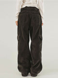 Solid Button Flap Pocket Cargo Pants -- YKIIY  CLOTHING