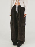 Solid Button Flap Pocket Cargo Pants -- YKIIY  CLOTHING