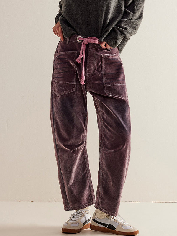 Solid Drawstring Elastic Waist Pants -- YKIIY  CLOTHING