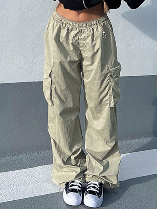 Solid Elastic Waist Drawstring Pants -- YKIIY  CLOTHING