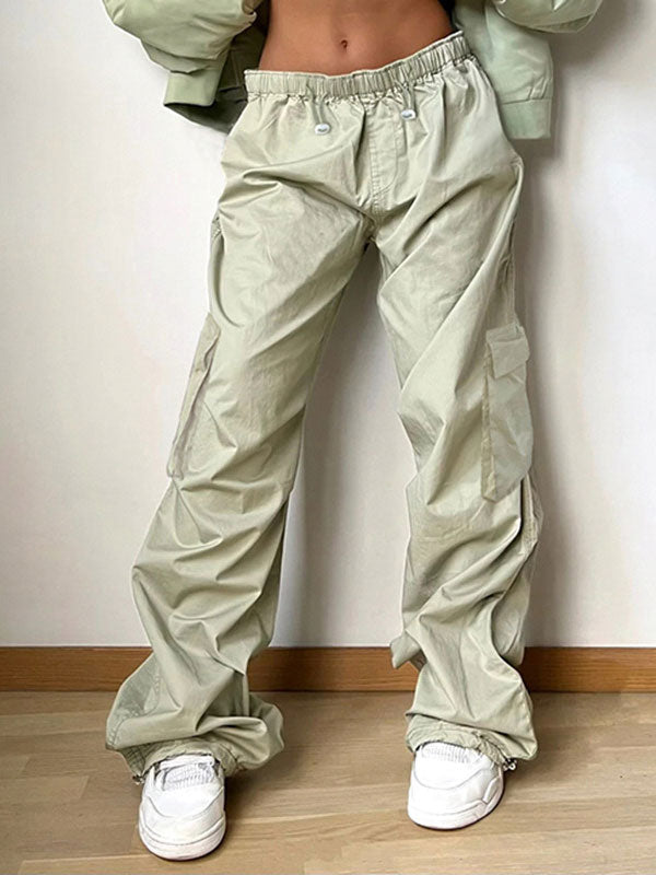 Solid Elastic Waist Drawstring Pants -- YKIIY  CLOTHING