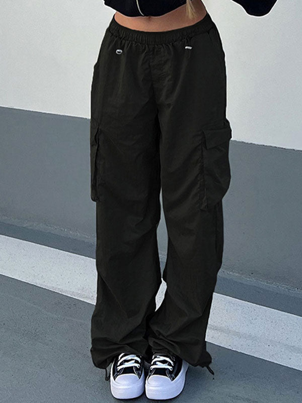 Solid Elastic Waist Drawstring Pants -- YKIIY  CLOTHING