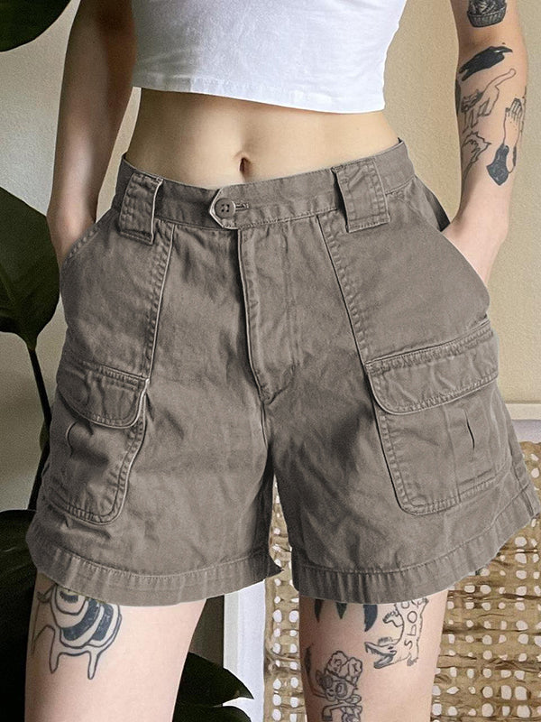 Solid Multi-Pocket Cargo Shorts -- YKIIY  CLOTHING