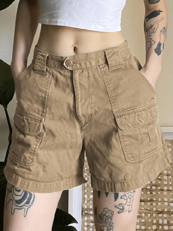 Solid Multi-Pocket Cargo Shorts -- YKIIY  CLOTHING