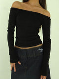 Solid Off Shoulder Bow Slim T-Shirt -- YKIIY  CLOTHING