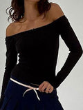 Solid Off Shoulder Bow Slim T-Shirt -- YKIIY  CLOTHING