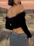 Solid Off Shoulder Exposed Navel Top -- YKIIY  CLOTHING