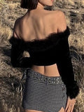 Solid Off Shoulder Exposed Navel Top -- YKIIY  CLOTHING