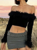 Solid Off Shoulder Exposed Navel Top -- YKIIY  CLOTHING