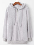 Solid Rib Knit Cuffs Drawstring Hoodie -- YKIIY  CLOTHING