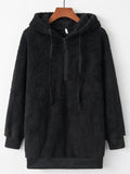 Solid Rib Knit Cuffs Drawstring Hoodie -- YKIIY  CLOTHING