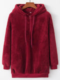 Solid Rib Knit Cuffs Drawstring Hoodie -- YKIIY  CLOTHING