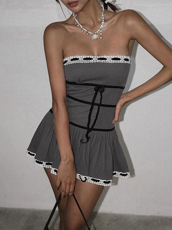 Solid Strapless Bow Mini Dress(Pre-Sale) -- YKIIY  CLOTHING