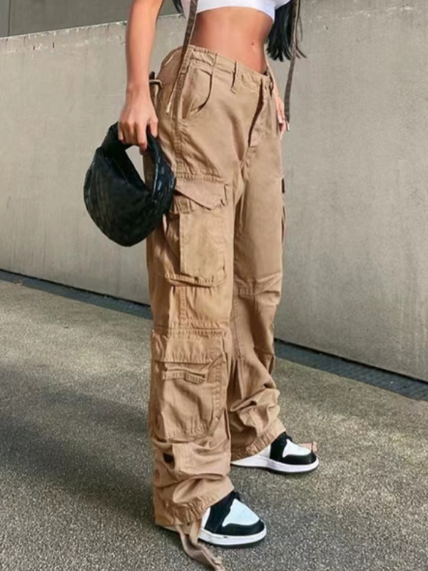 Solid Zipper Flap Pocket Cargo Pants -- YKIIY  CLOTHING