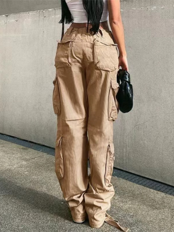 Solid Zipper Flap Pocket Cargo Pants -- YKIIY  CLOTHING