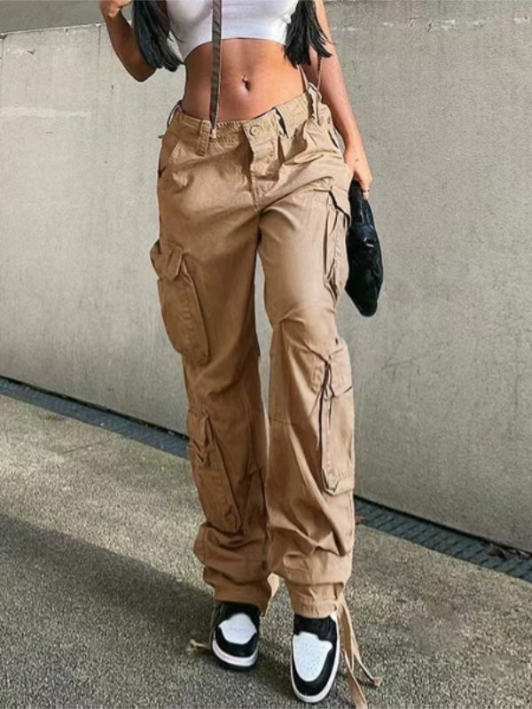 Solid Zipper Flap Pocket Cargo Pants -- YKIIY  CLOTHING