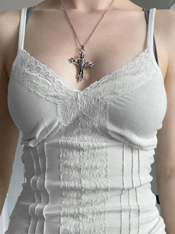 Spaghetti Strap Decorative Lace Camis -- YKIIY  CLOTHING