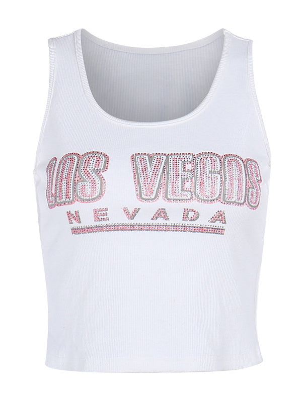 Spaghetti Strap Diamante Letters Camis -- YKIIY  CLOTHING