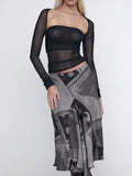 Square Neck Patchwork Mesh Top -- YKIIY  CLOTHING