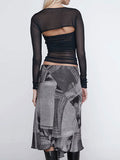 Square Neck Patchwork Mesh Top -- YKIIY  CLOTHING