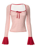 Square Neck Striped Bell Sleeve T-Shirt -- YKIIY  CLOTHING