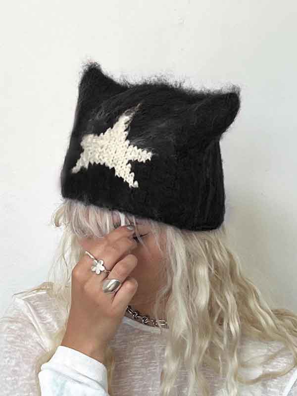 Star Color Block Cute Knitted Hat -- YKIIY  CLOTHING