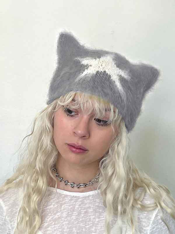 Star Color Block Cute Knitted Hat -- YKIIY  CLOTHING