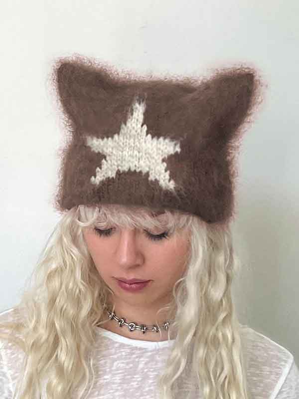 Star Color Block Cute Knitted Hat -- YKIIY  CLOTHING