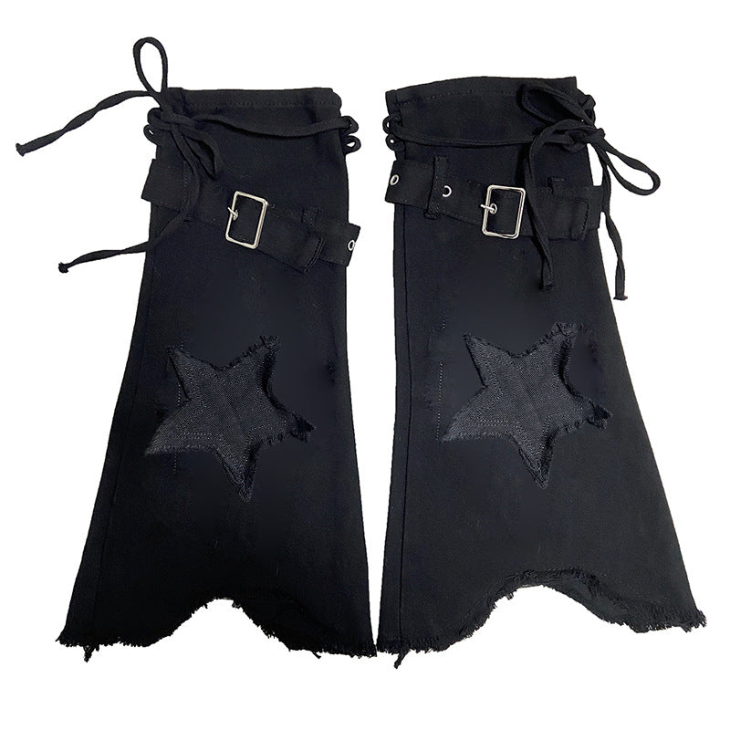 Star Embroidered Lace-up Bandage Denim Retro Leg Warmer -- YKIIY  CLOTHING