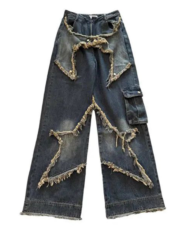 Star Graphic Print Vintage Vibe Style Jeans -- YKIIY  CLOTHING