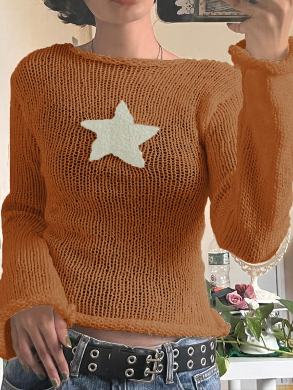 Star Long-sleeved Knite Blouse -- YKIIY  CLOTHING