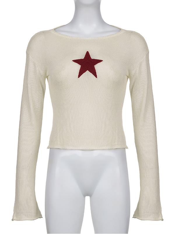 Star Long-sleeved Knite Blouse -- YKIIY  CLOTHING