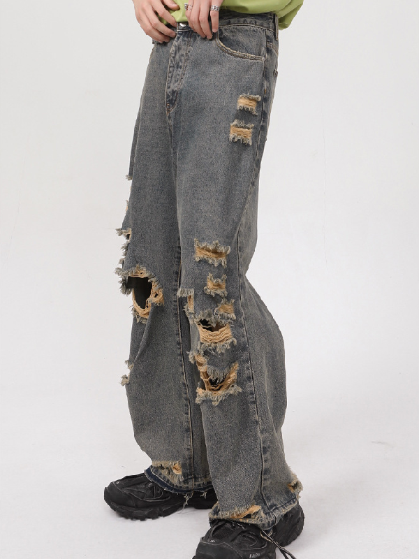 Straight Ripped Wide-leg Jeans -- YKIIY  CLOTHING