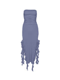 Strapless Irregular Ruffles Bandeau Plain Maxi Dress -- YKIIY  CLOTHING