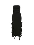 Strapless Irregular Ruffles Bandeau Plain Maxi Dress -- YKIIY  CLOTHING