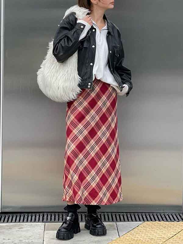 Street Checkered Maxi Skirt -- YKIIY  CLOTHING